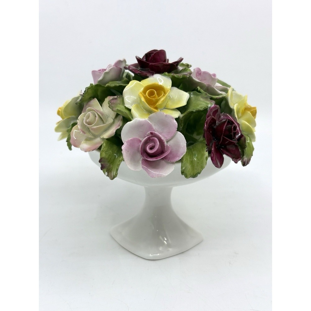 VTG Aynsley Large Floral English Bone China Flower Roses in Pot 4" Tall Read